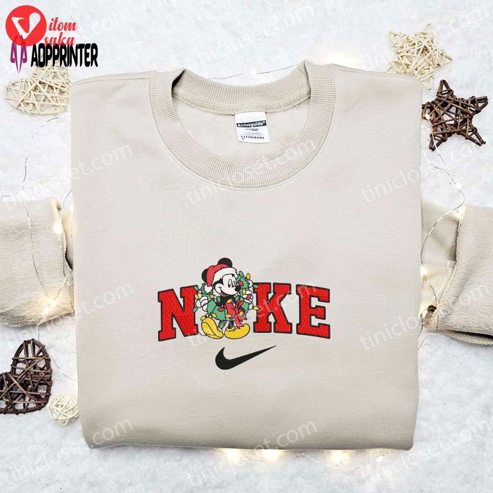 Mickey mouse x nike christmas sweatshirt: disney characters movie embroidered shirt perfect christmas gift
