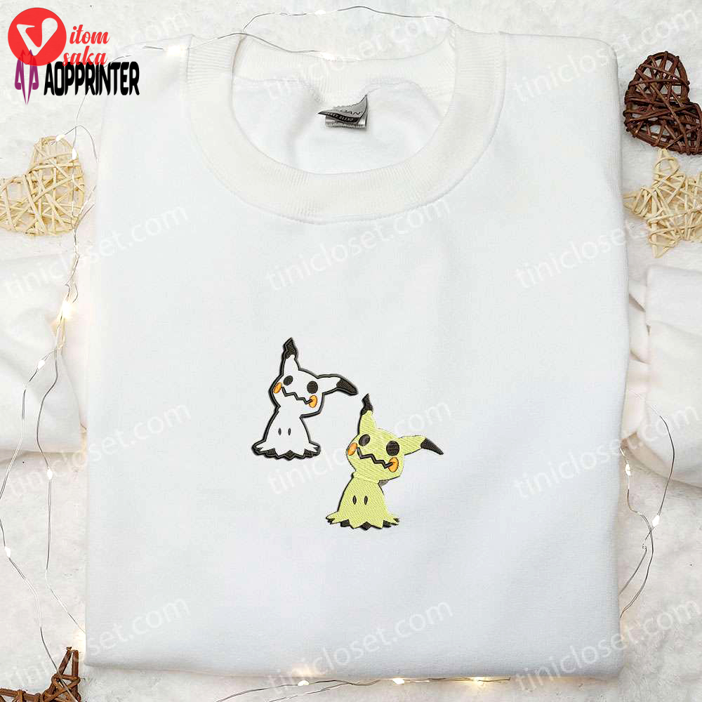 Mimikyu pokemon embroidered sweatshirt hoodie & t-shirt: anime-inspired apparel for pokemon fans