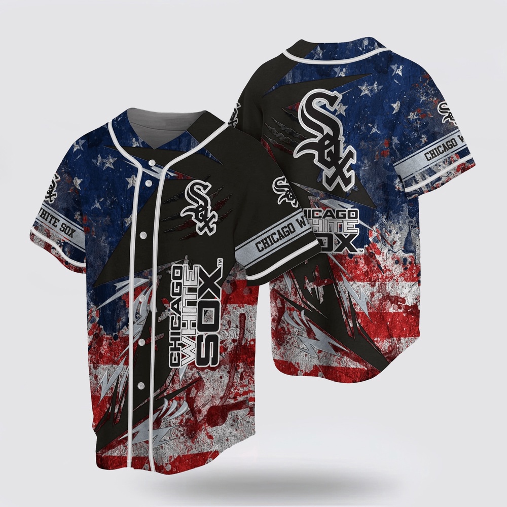 Mlb chicago white sox baseball jersey with us flag for fans jersey
