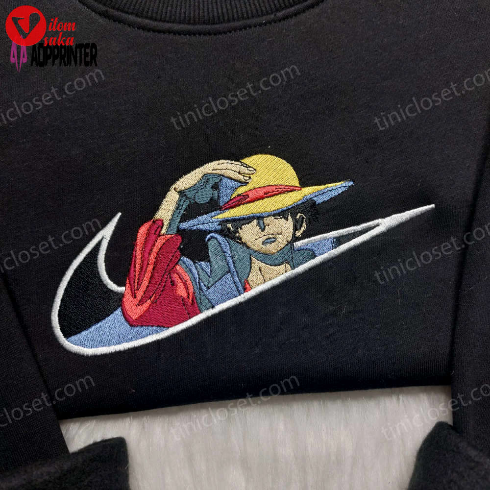 Monkey d luffy embroidered shirt one piece hoodie custom nike swoosh sweatshirt: unique anime-inspired apparel