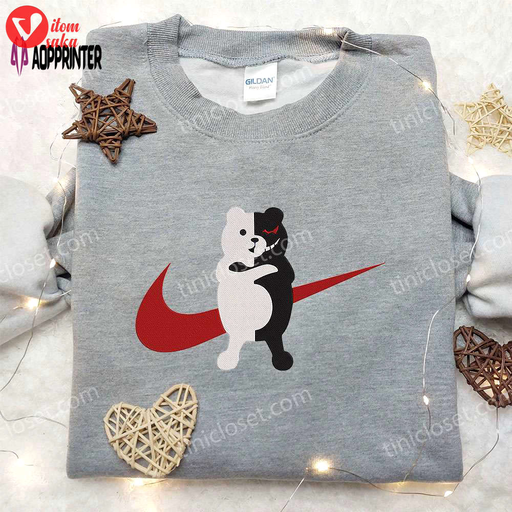 Monokuma x nike swoosh anime hoodie danganronpa & nike inspired embroidered shirts