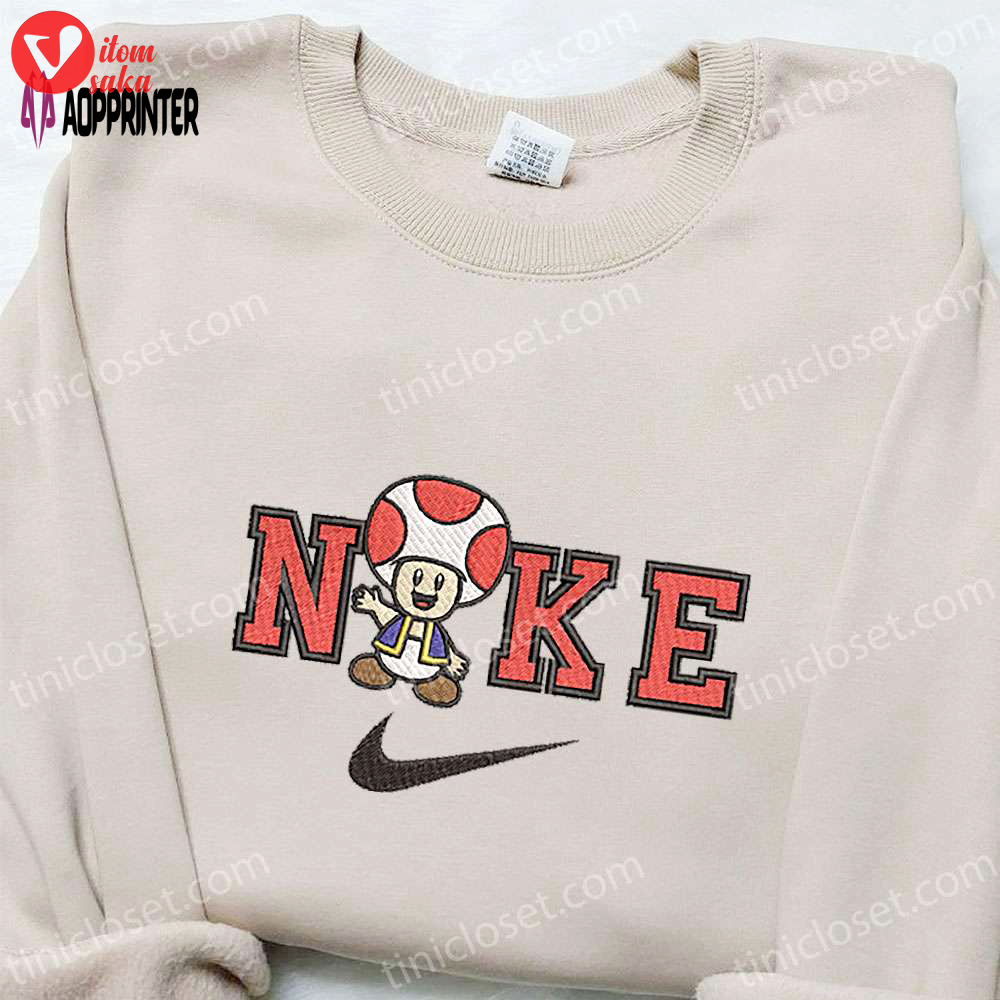 Mushroom x nike cartoon embroidered shirt – nike inspired t-shirt best gift ideas for family