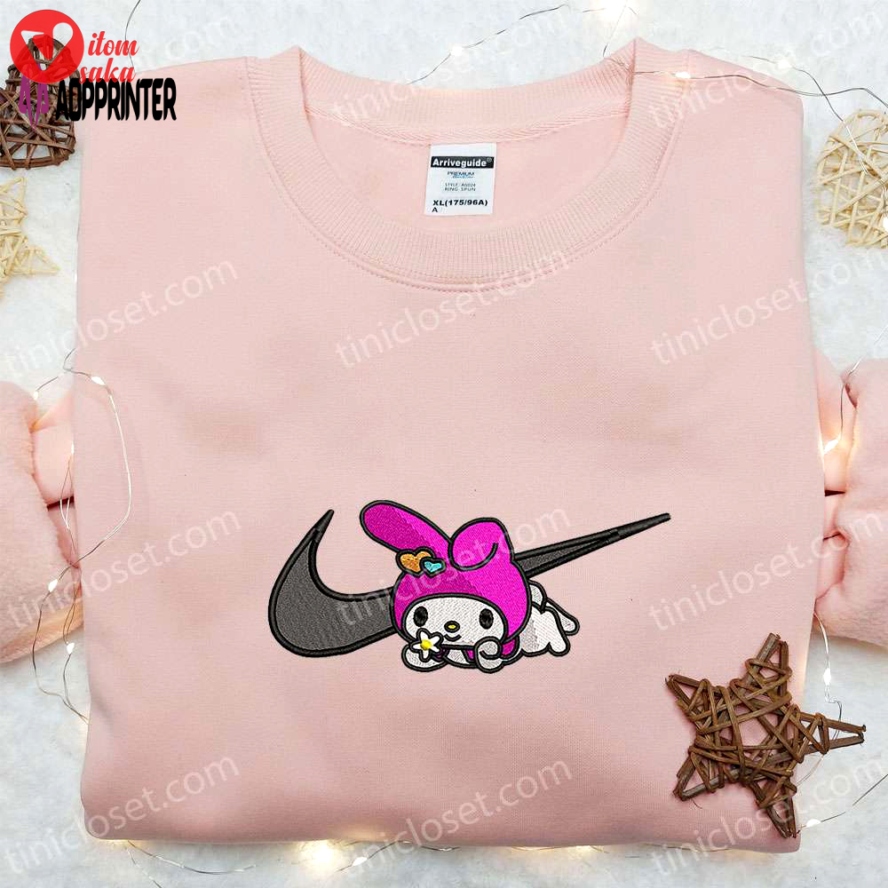 My melody x nike swoosh embroidered shirt hello kitty cartoon hoodie nike inspired sweatshirt