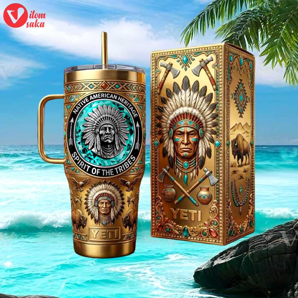 Native american heritage spirit of the tribes gold edition 40oz tumbler