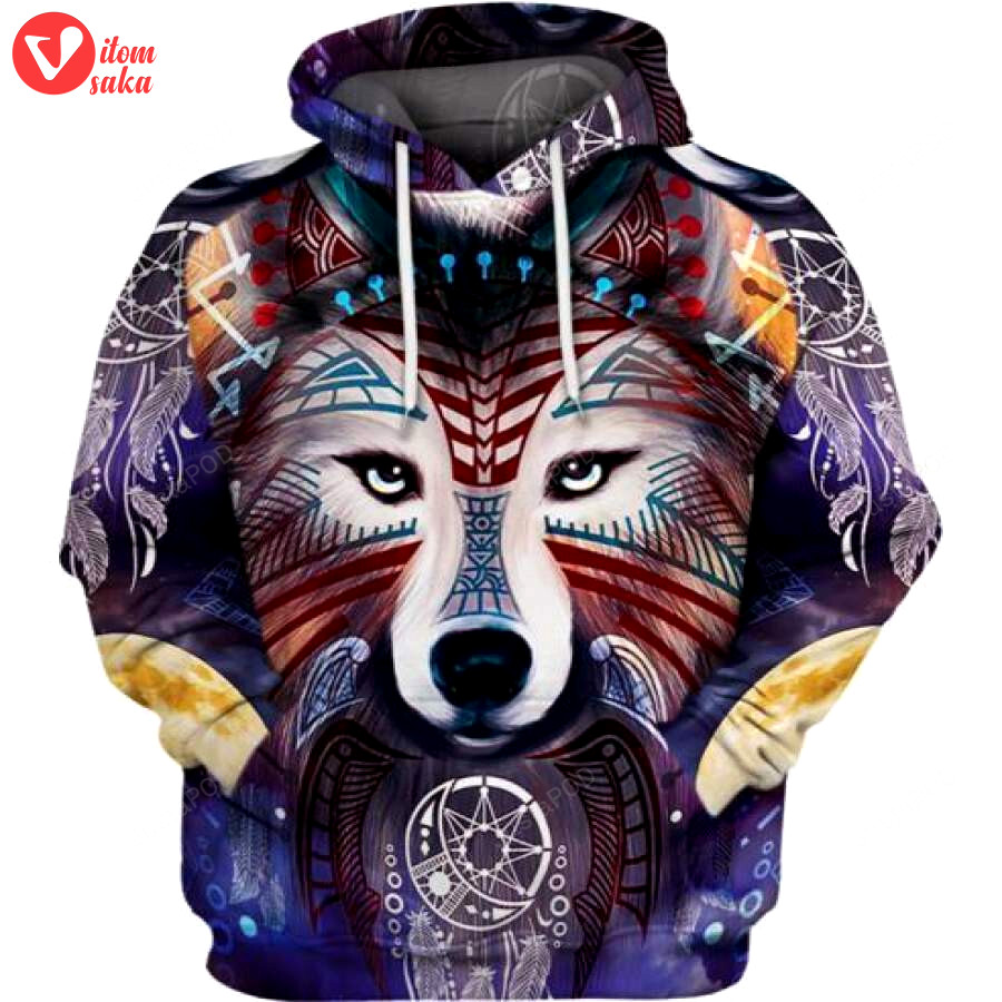 Native wolf color 3d all print hoodie, zip- up hoodie