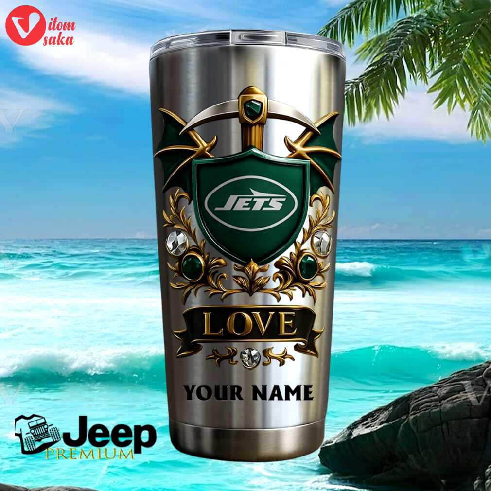New york jets personalized name gift vintage green shield 20oz stainless steel insulated tumbler