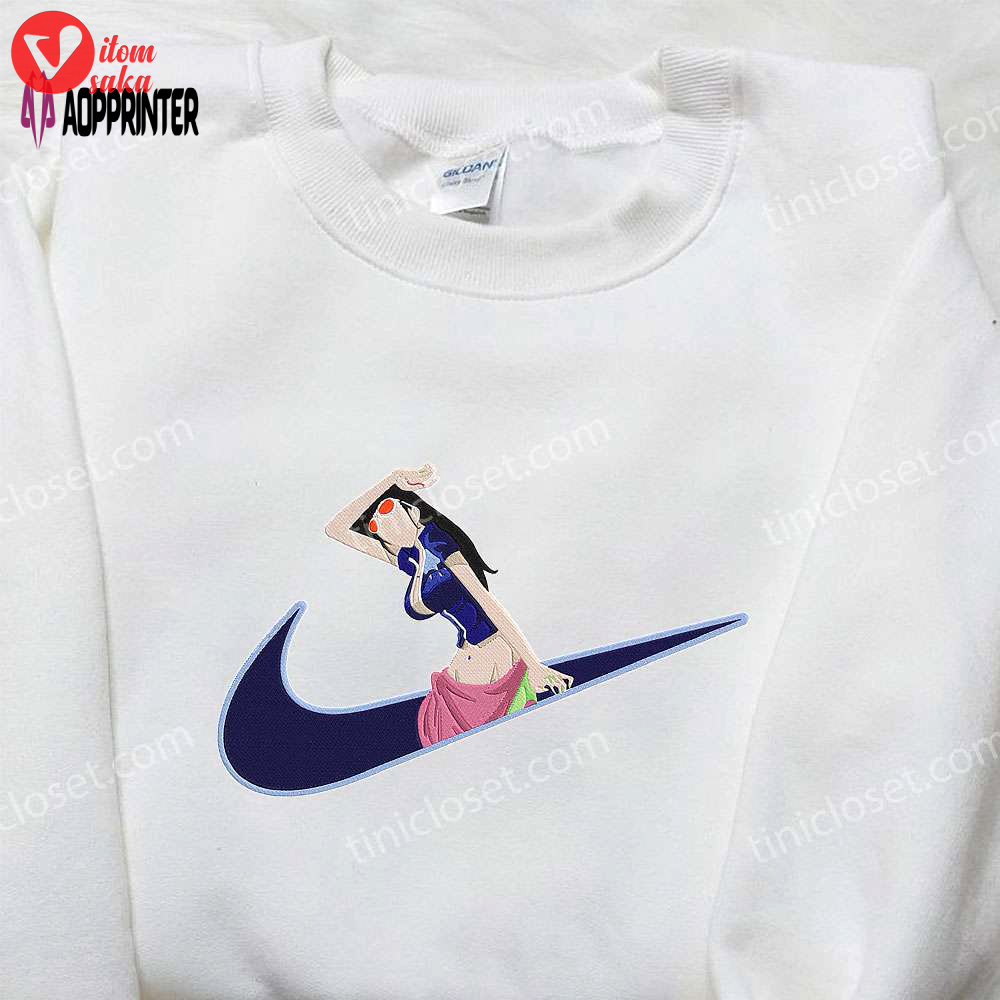 Nico robin x nike swoosh anime hoodie: one piece embroidered shirt nike-inspired stylish & unique!