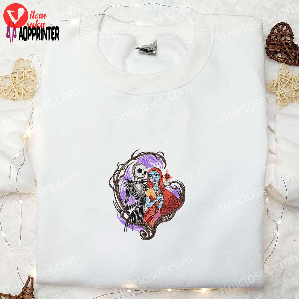 Nightmare before christmas jack & sally embroidered sweatshirt – spooky hoodie & shirt