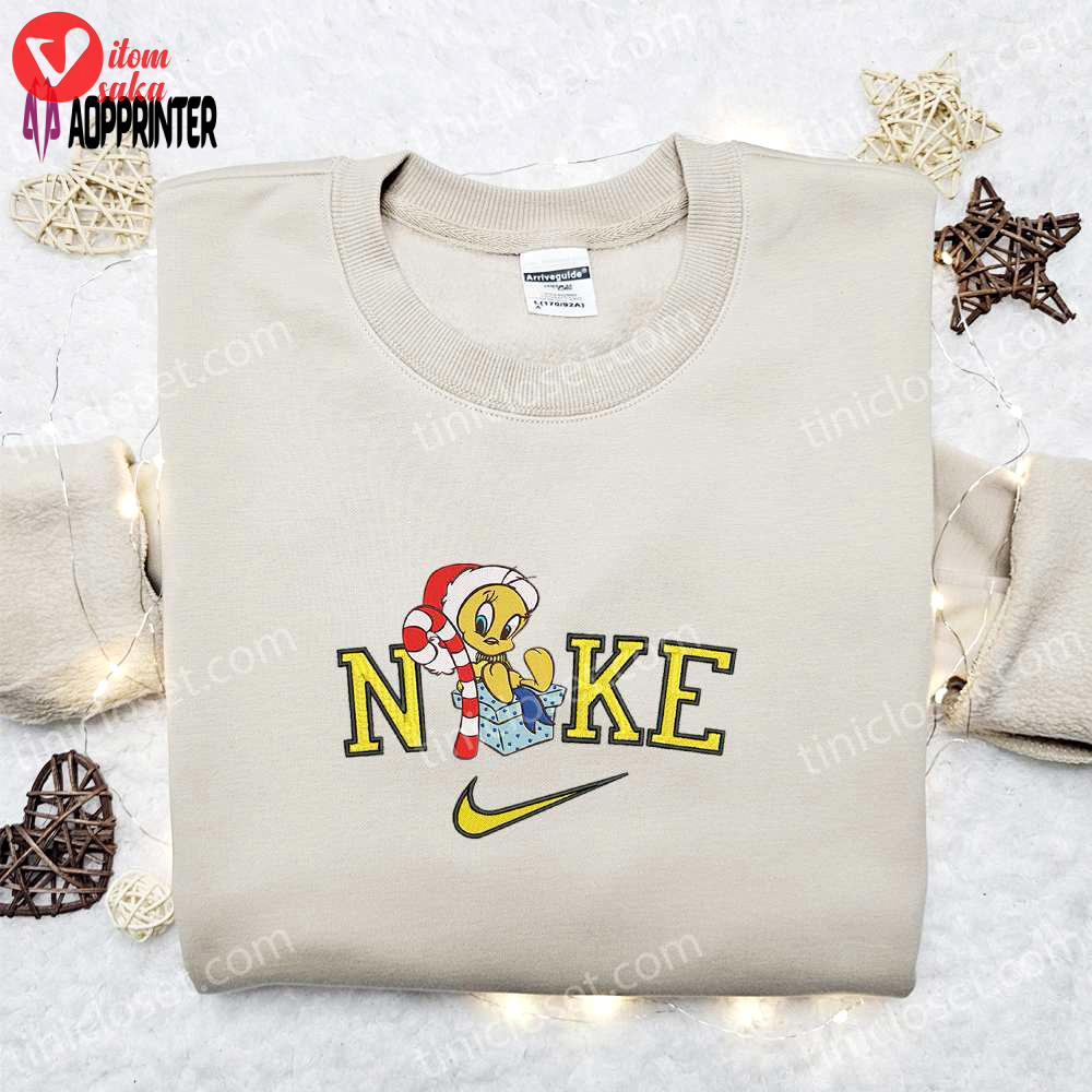 Nike christmas x tweety candy cane sweatshirt: disney movie embroidered shirt best gift ideas