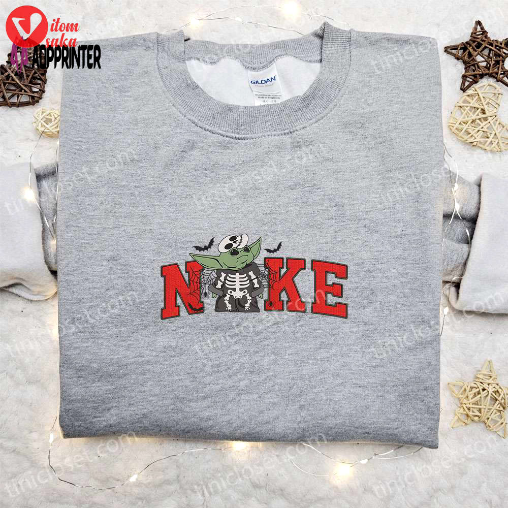 Nike x baby yoda skeleton embroidered sweatshirt: spooky halloween shirt & best gift idea