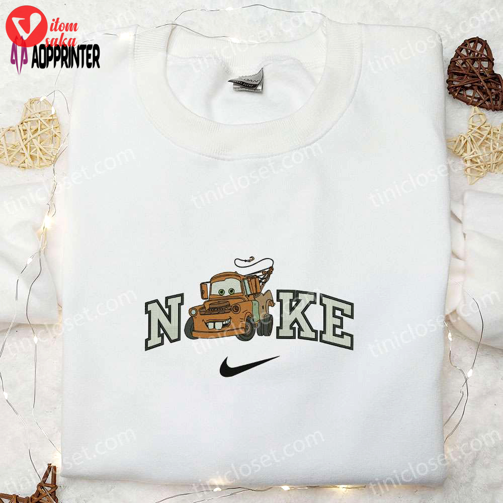 Nike x cars tow mater embroidered shirt pixar cars disney cartoon sweatshirt nike inspired hoodie