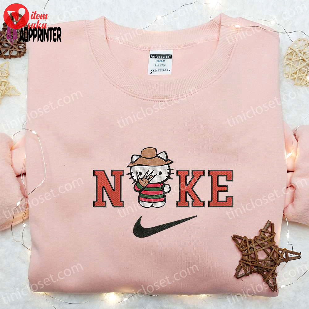 Nike x hello kitty freddy krueger embroidered hoodie: funny halloween sweatshirt perfect family gifts