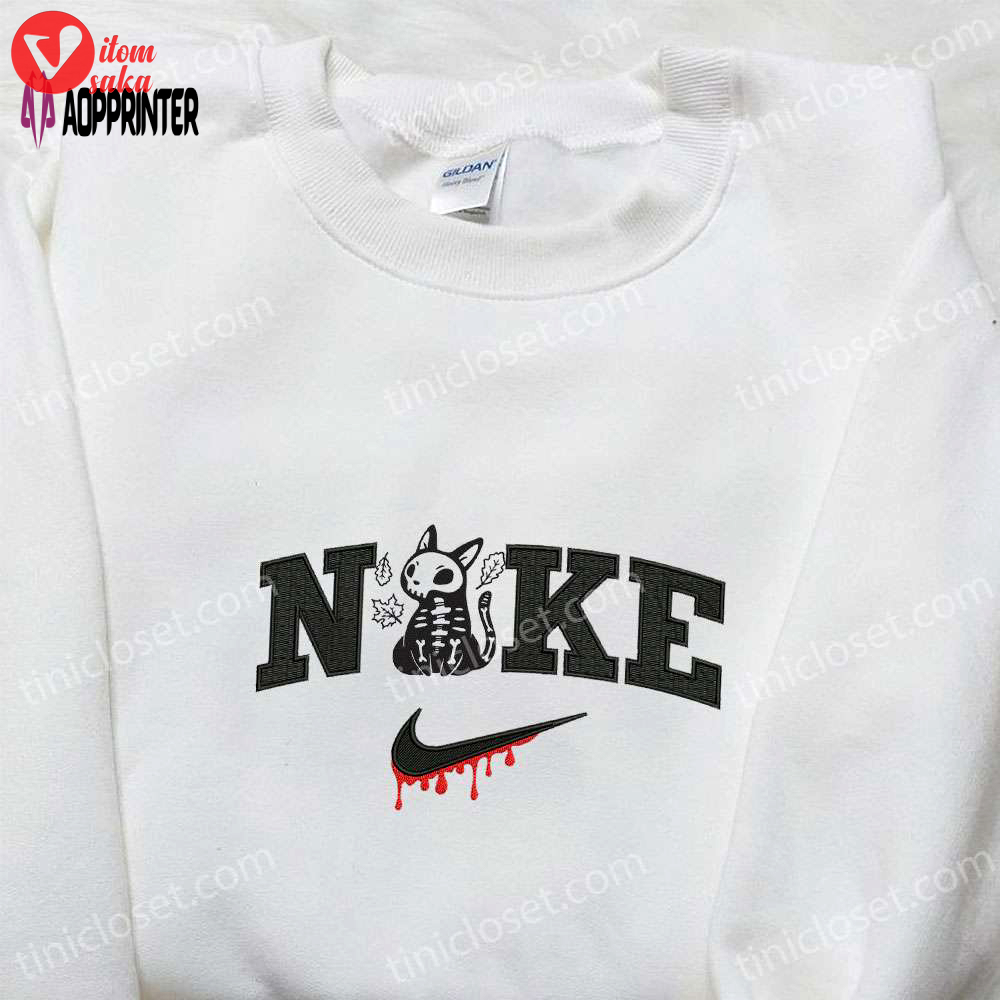 Nike x skeleton cat shirt: spooky halloween gift for nike lovers