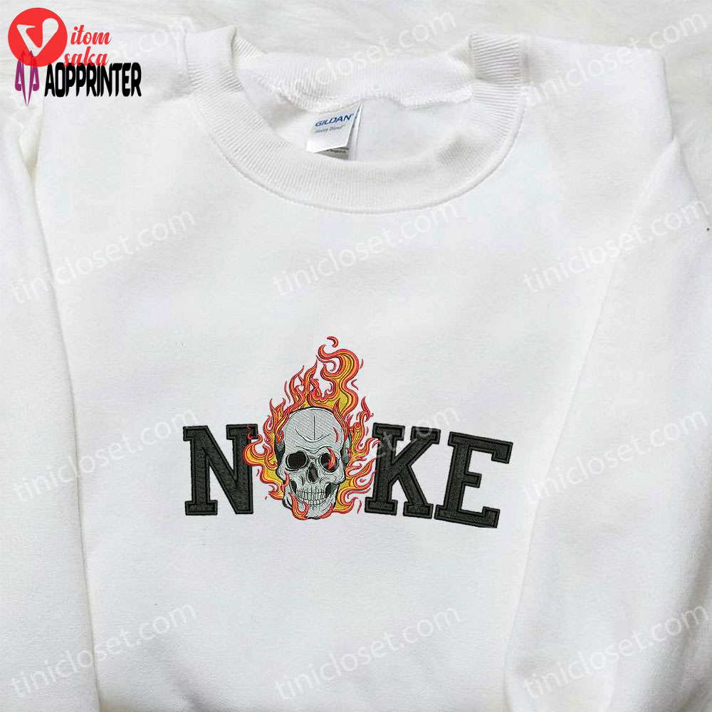 Nike x skull on fire embroidered shirt: best halloween gift for nike fans