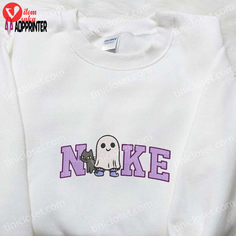 Nike x spooky ghost halloween cat shirt: amazing embroidered tee nike inspired