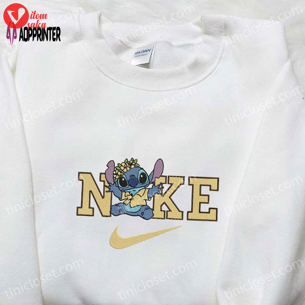 Nike x stitch flower crown embroidered sweatshirt – unique lilo and stitch hoodie perfect birthday gift
