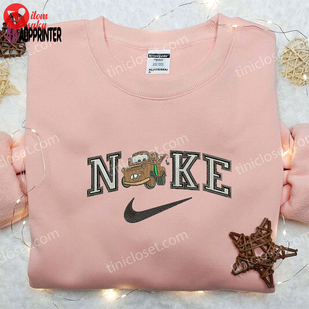 Nike x tow mater car embroidered sweatshirt: pixar cars cartoon hoodie nike inspired shirt