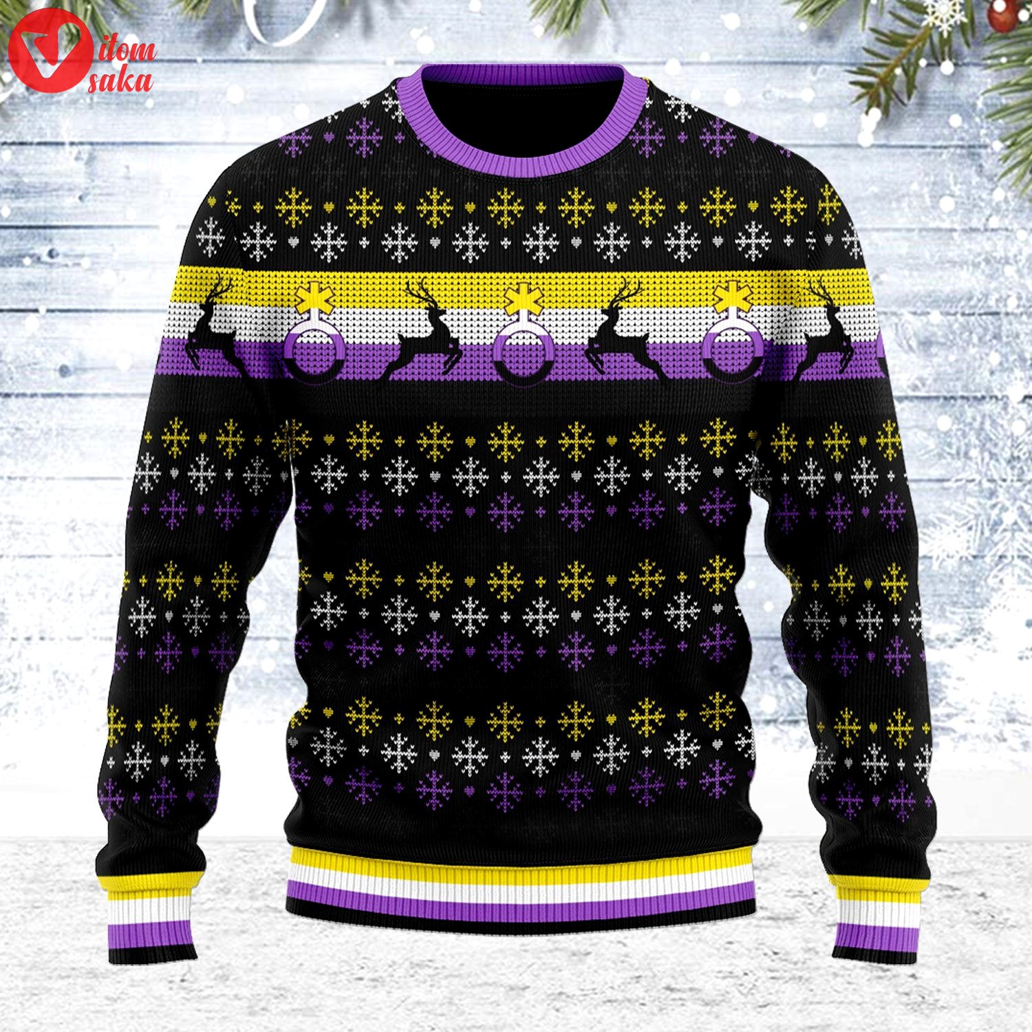 Nonbinary flag ugly christmas sweater – stormmerch exclusive