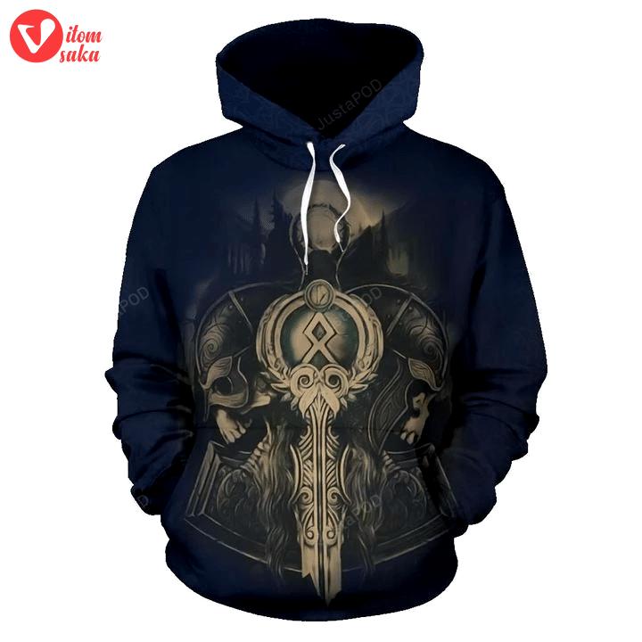 Norse vikings valhalla viking skull 3d all over printed hoodie, zip- up hoodie