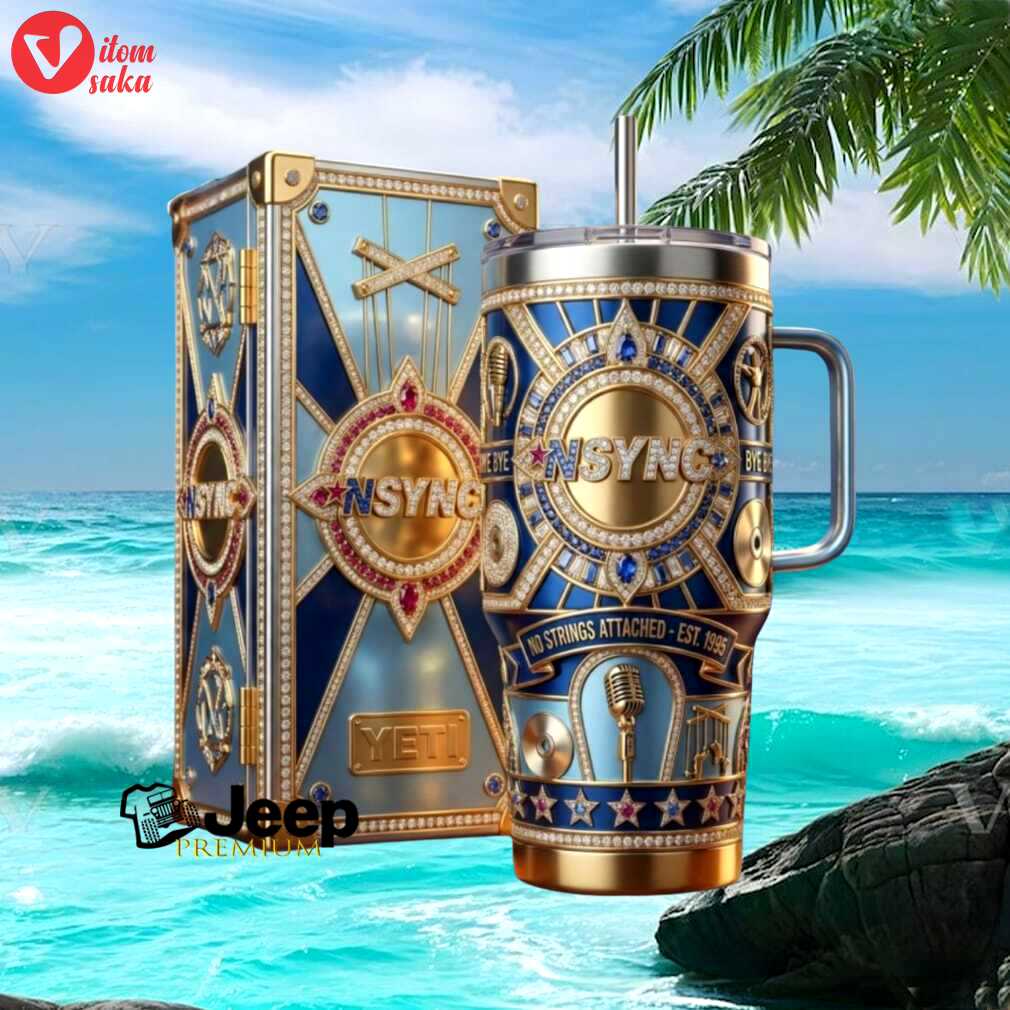 Nsync no strings attached 1995 era luxury blue and gold rhinestone anniversary tumbler