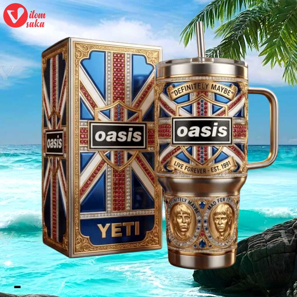 Oasis band definitely maybe union jack tribute 40oz yeti style tumbler