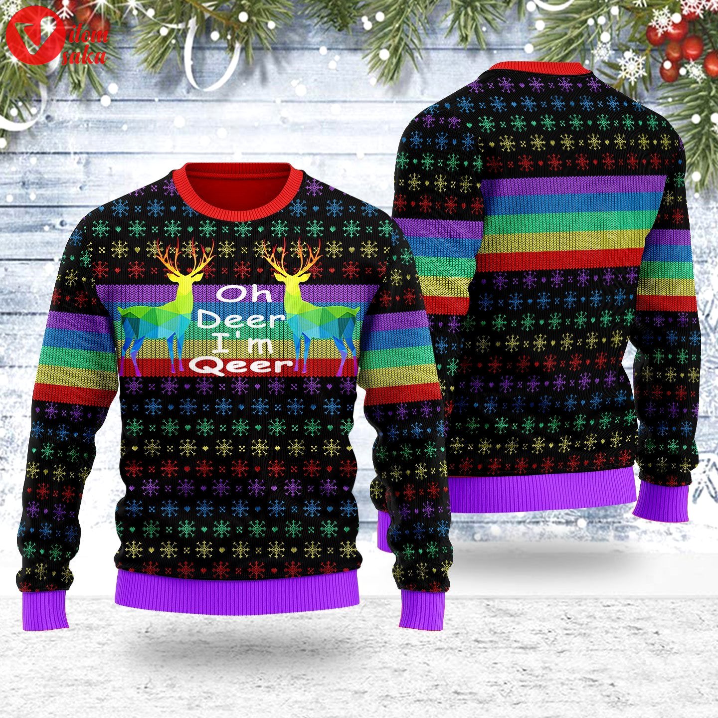 Oh deer i’m qeer lgbt ugly christmas sweater – stormmerch exclusive