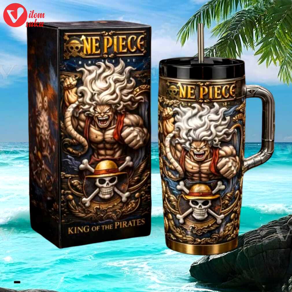 One piece anime “king of the pirates” gear 5 luffy embossed collector tumbler