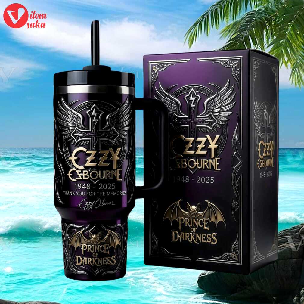 Ozzy osbourne prince of darkness purple cross wings tribute tumbler