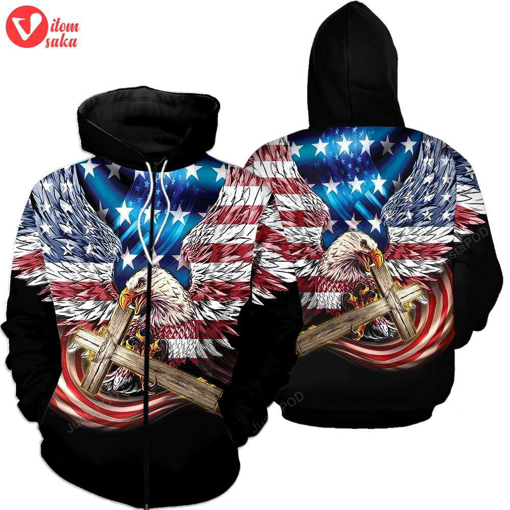 Patriotism usa flag eagle bring cross 3d all print hoodie, zip- up hoodie