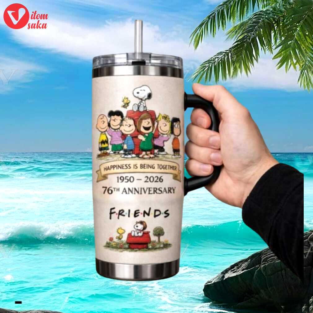 Peanuts snoopy and friends 76th anniversary 1950 2026 commemorative tumbler with handle