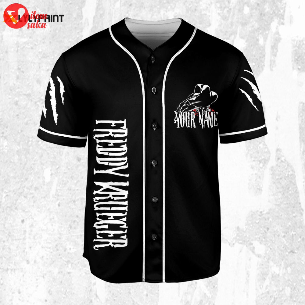Personalize freddy krueger black and white jersey, horror jersey, freddy baseball jersey