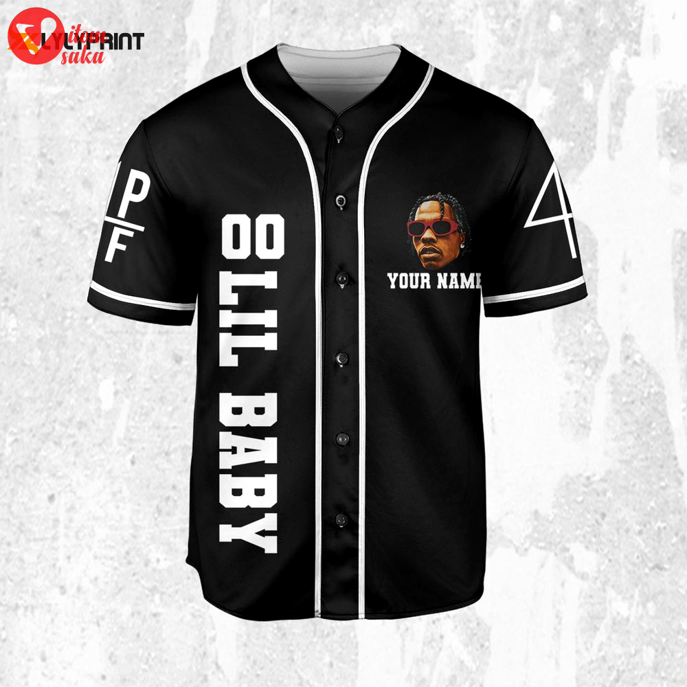 Personalize retro lil baby black jersey, lil baby baseball jersey, lil baby rap jersey shirt