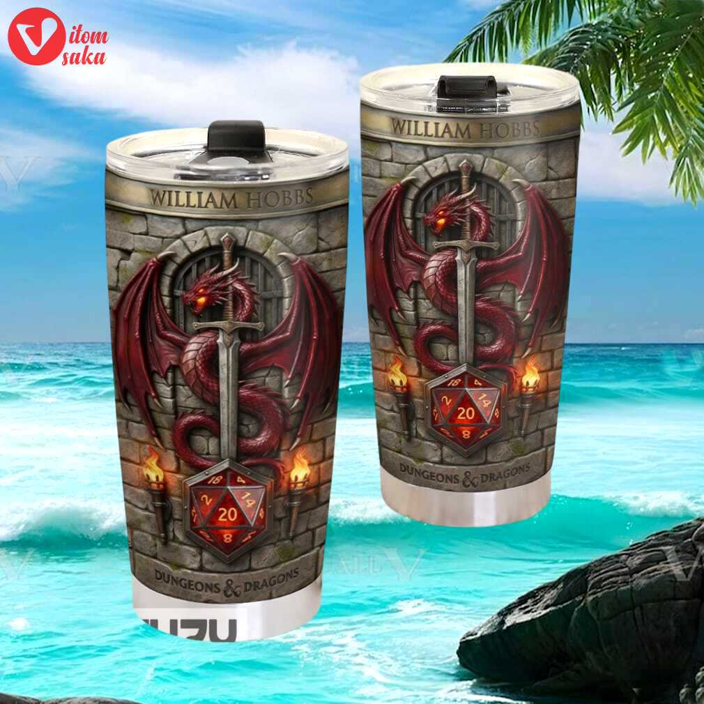 Personalized dungeons and dragons red dragon d20 dice 20oz stainless steel tumbler