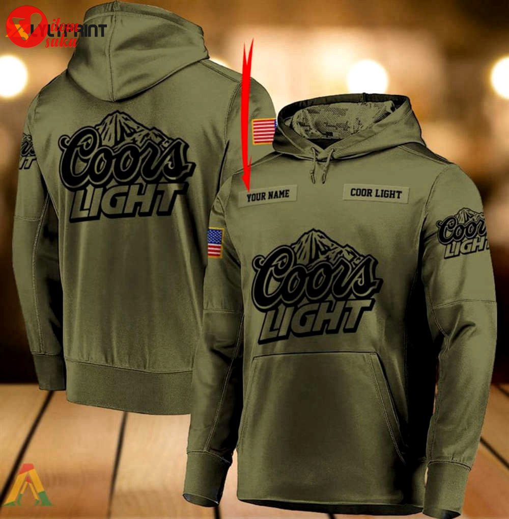 Personalized military green coors light 3d all over print hoodie, zip hoodie