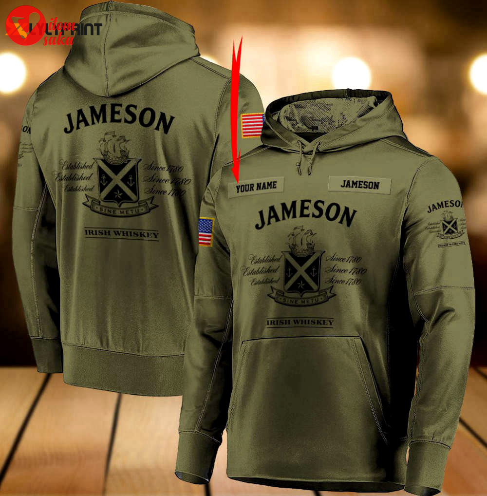 Personalized military green jameson whiskey 3d all over print hoodie, zip hoodie