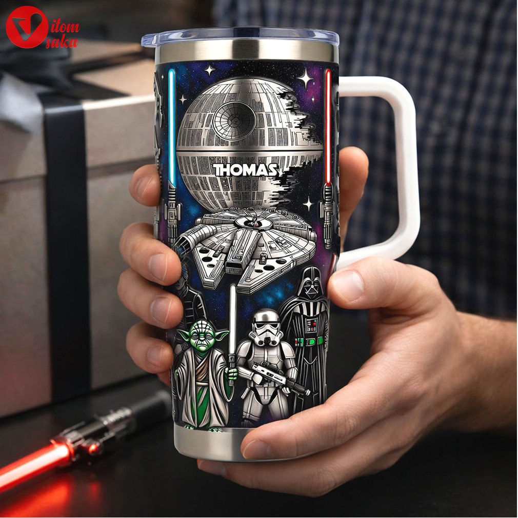 Personalized star wars death star and millennium falcon galaxy tumbler