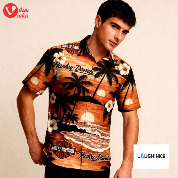 Personalized summer beach tropical harley davidson hawaiian shirt