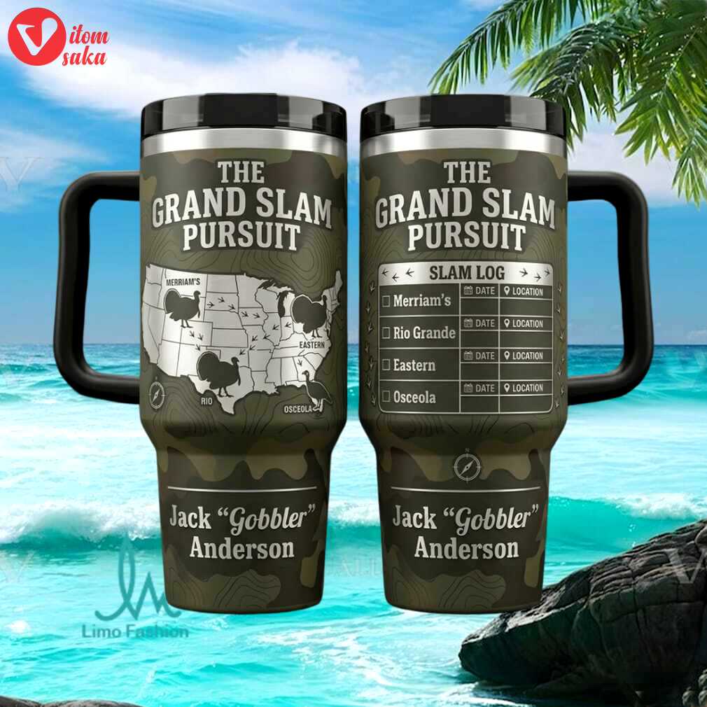 Personalized turkey grand slam pursuit hunting log map custom hunter gift stainless steel insulated tumbler
