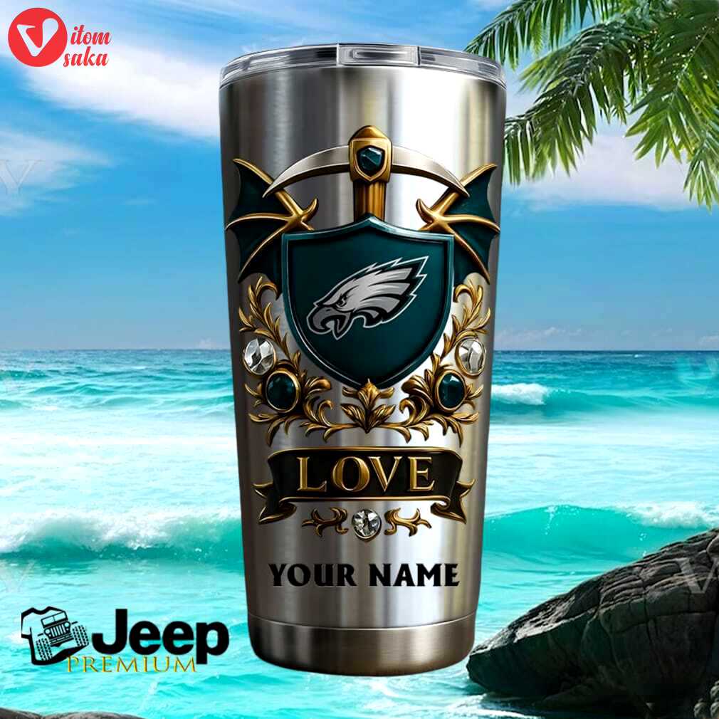 Philadelphia eagles custom name fan gift retro teal crest 20oz stainless steel insulated tumbler
