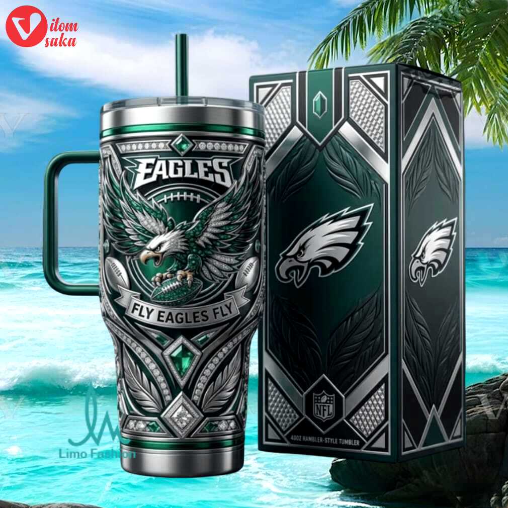Philadelphia eagles fly eagles fly nfl football fan 40oz rambler stainless steel insulated tumbler