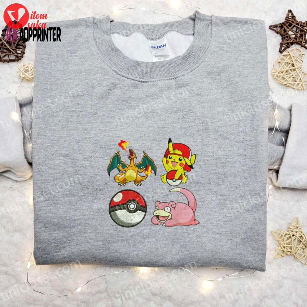 Pikachu charmander slowpoke embroidered shirt & pokemon anime hoodie – best gift idea!