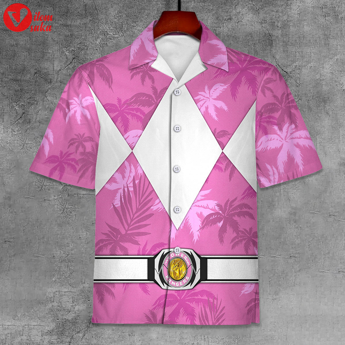 Pink ranger x tommy vercetti hawaiian shirt beach shorts – stormmerch exclusive