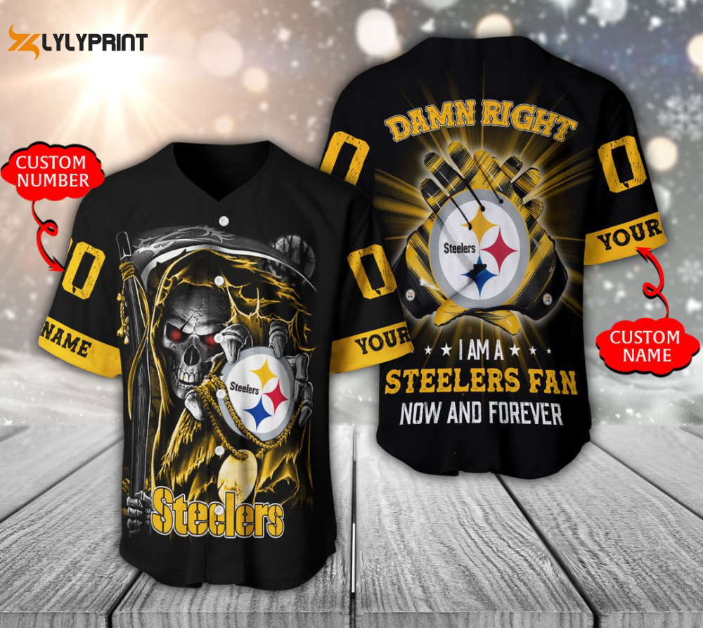 Pittsburgh steelers baseball jersey personalized skull damn right fan gifts