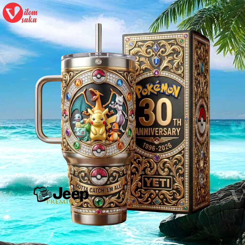 Pokemon 30th anniversary 1996 2026 gotta catch ‘em all luxury jeweled 40oz tumbler