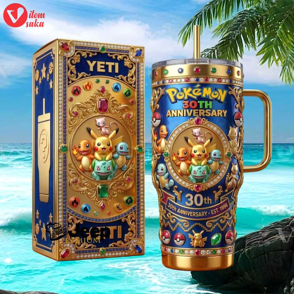 Pokemon 30th anniversary 1996 2026 pikachu mew bulbasaur squirtle gift stainless steel insulated tumbler