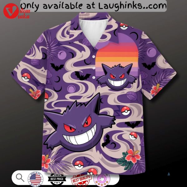 Pokemon gengar hawaiian all over print shirt