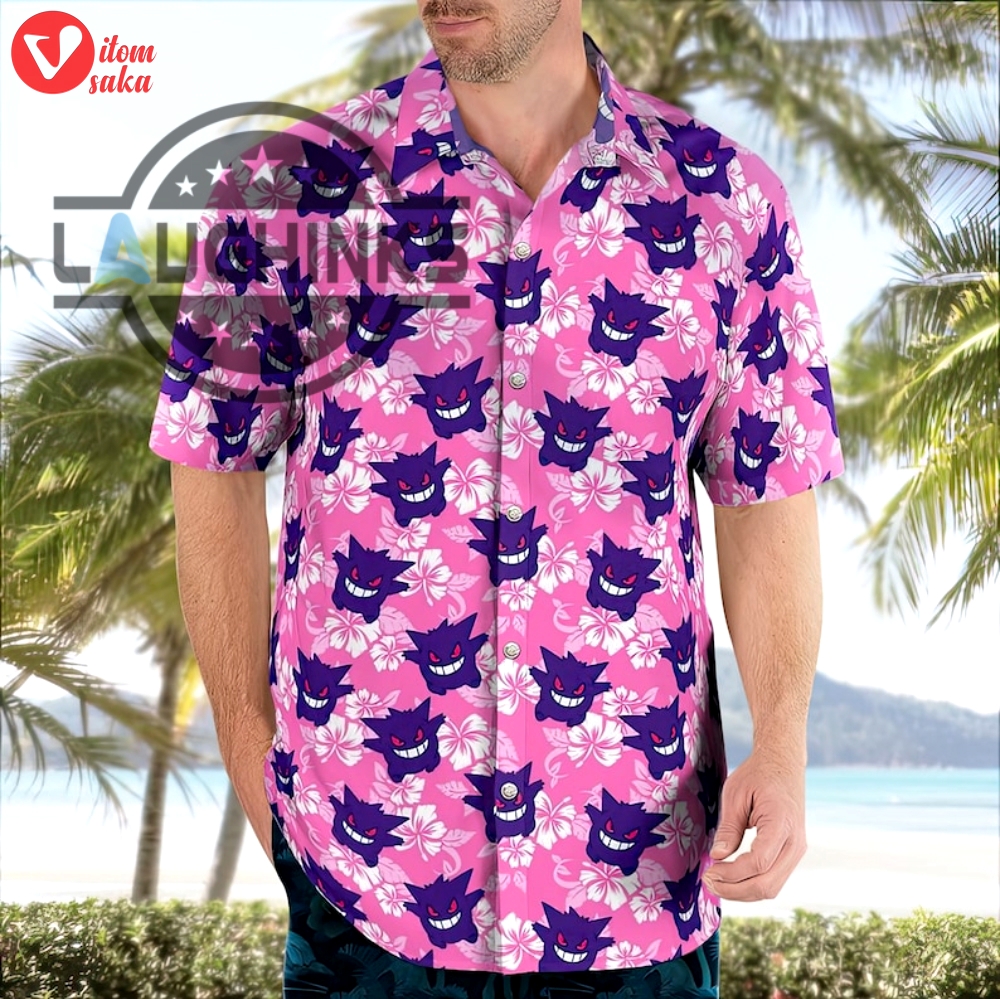 Pokemon hawaiian shirt gengar shirt purple new pokémon gengar hawaiian shirt ghost pokemon hawaiian shorts pokemon button up shirt pokemon shirts for adults gengar button up shirt