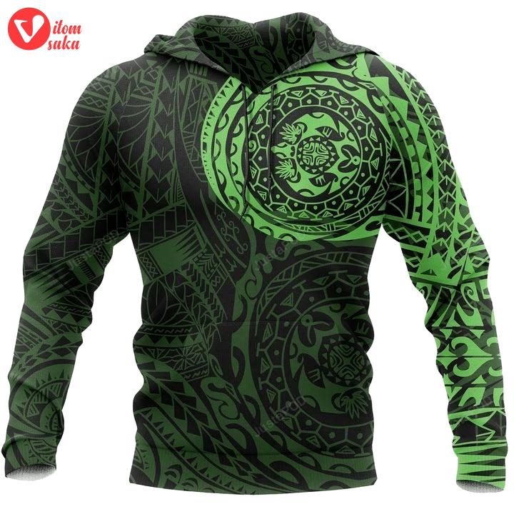 Polynesian tattoo green 3d all over printed hoodie, zip- up hoodie