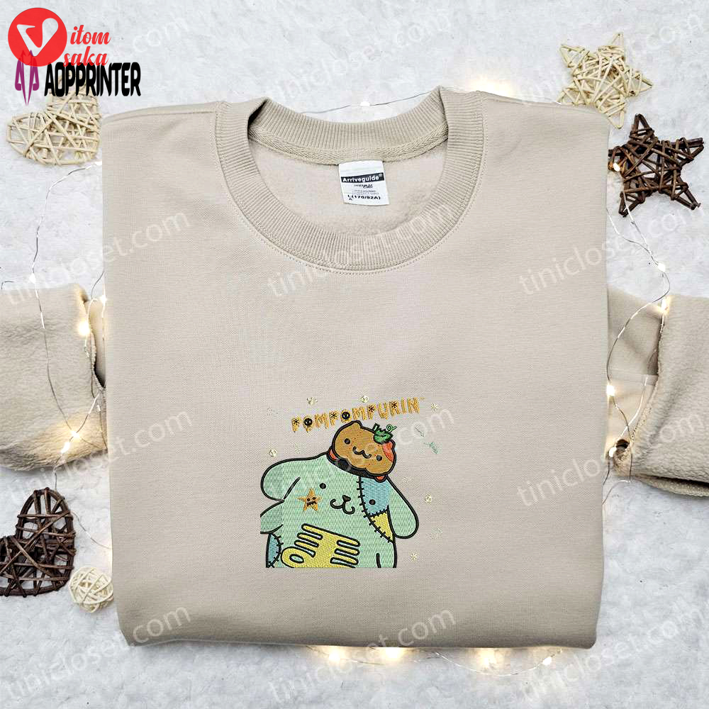Pompompurin zombie embroidered sweatshirt: cartoon hoodie for cute halloween shirt