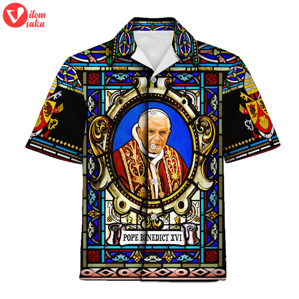 Pope benedict xvi stained glass hawaiian shirt – stormmerch exclusive